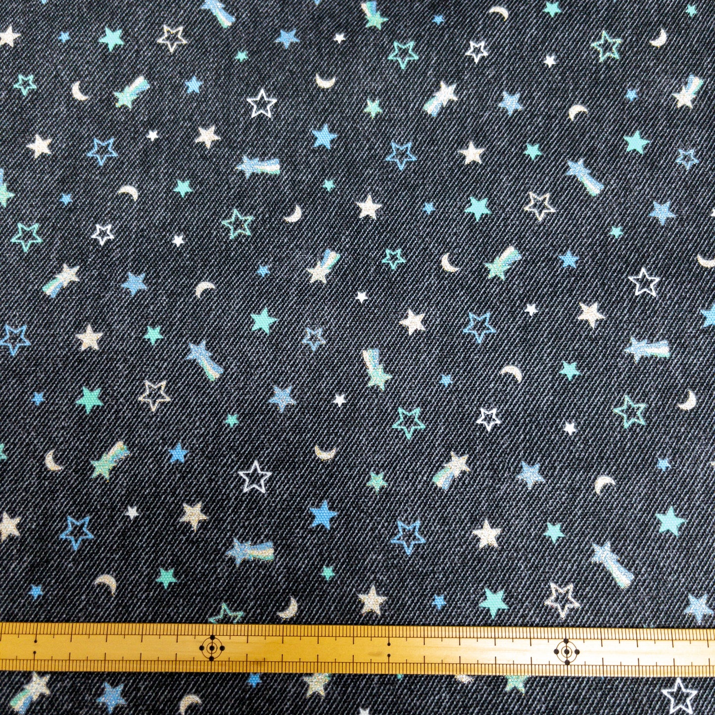 Japan | denim color shining stars 牛仔色閃粉星星 | cotton printed oxford 純棉
