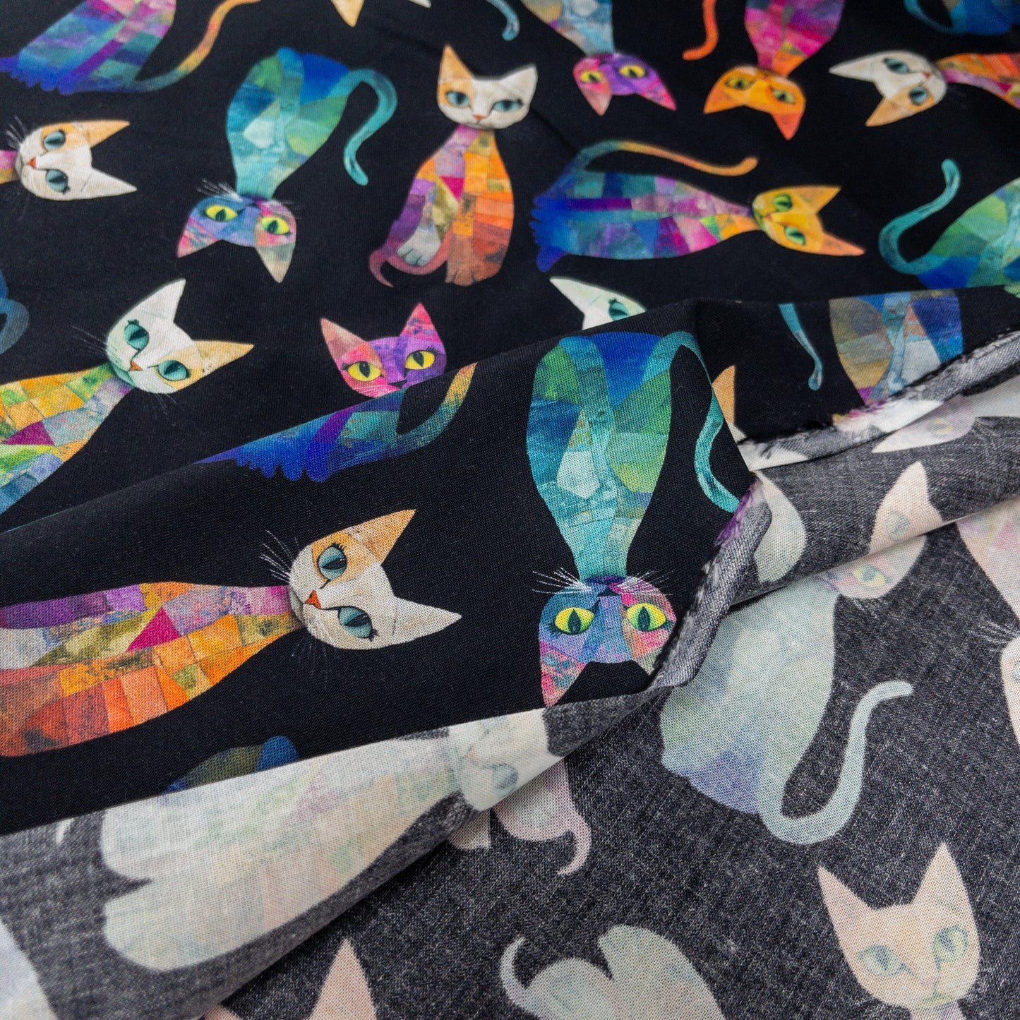 USA | Tossed Quilt Cats Stripes 貓咪拼布圖案 | cotton 純棉