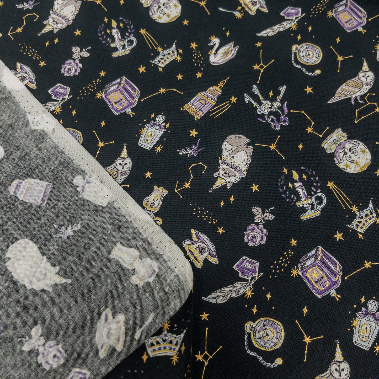 Japan | magic and animals 燙金魔法工具與動物 | cotton printed sheeting 純棉