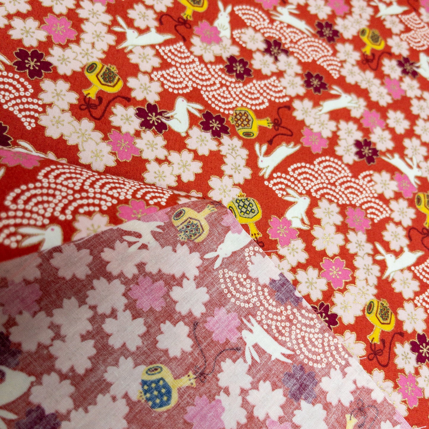 Kobayashi | gold gilded Sakura bunny 燙金櫻花兔 | cotton printed broad
