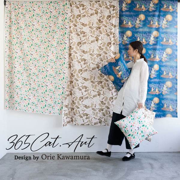 Japan | 365 cat. art Cats in the Moonlight 月光下的童話世界貓貓 | cotton printed sheeting 純棉