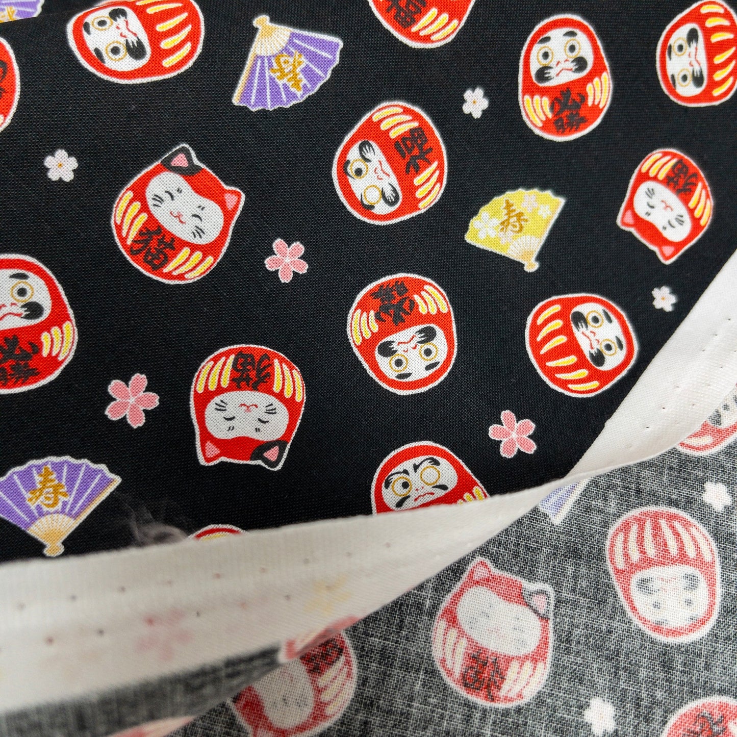 Japan | Japanese daruma cat 燙金和風達摩貓貓 | cotton printed sheeting 純棉