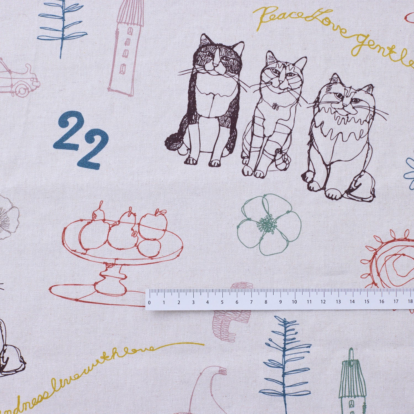 +HAyU fabric | cat trio 貓貓三重奏 | cotton linen printed canvas 棉麻