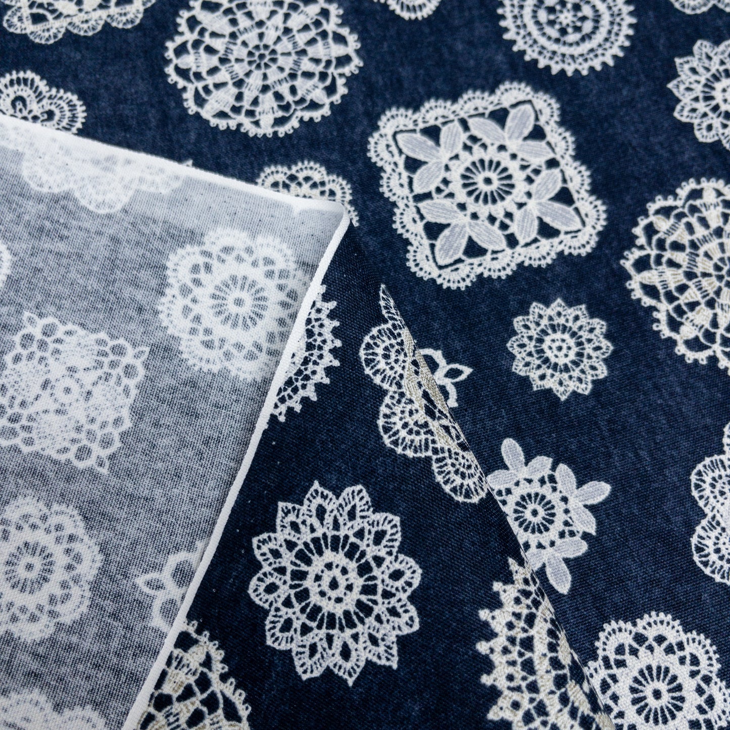 Japan | Denim Lace 復古牛仔色蕾絲圖案 | cotton printed oxford 純棉