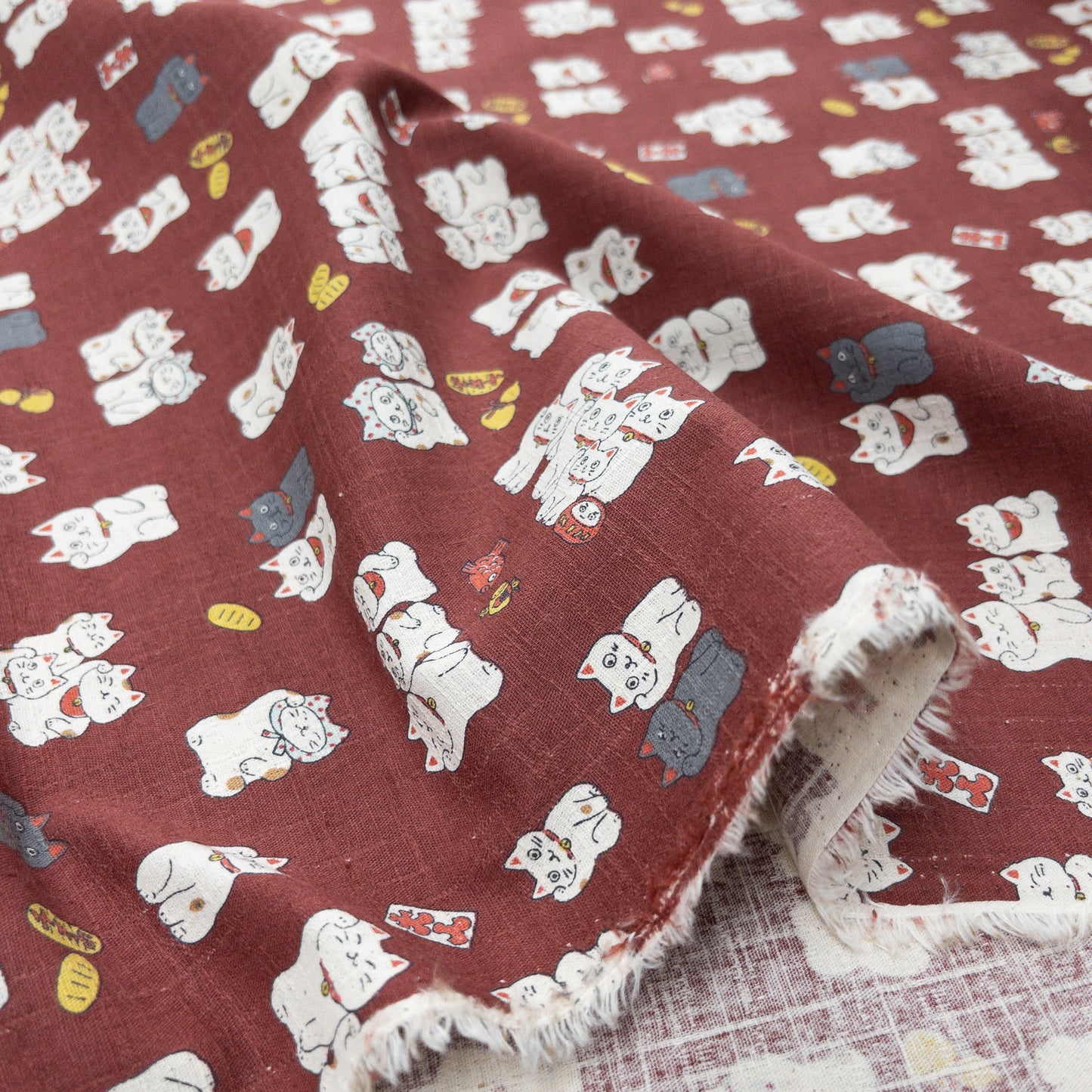 Japan | lucky cat 招財貓 | cotton shantung 竹節棉