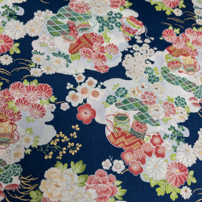 Japan | gilded japanese kaioke 燙金百花海貝桶 | cotton printed shirting 純棉