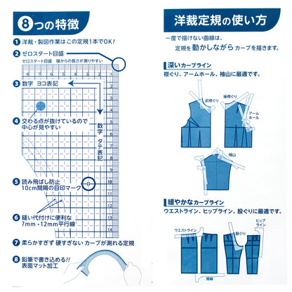 Concise square ruler 洋裁用 透明直角軟尺 L尺 50 x 15cm