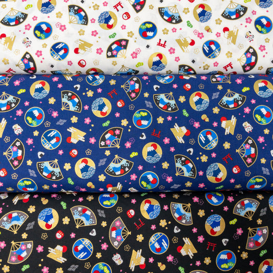 Japan | gold pattern fuji  金扇圖案富士山 | cotton printed sheeting