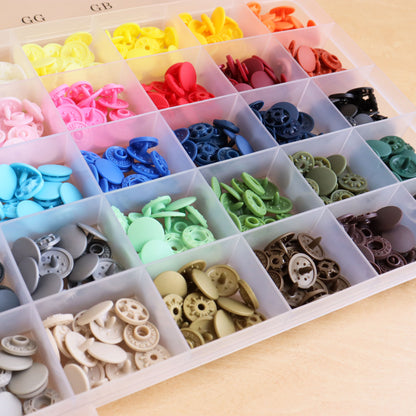 solid color rubber snap press machine button set 13mm 30 colors each 4 pairs 純色機用膠啪鈕大盒裝 13mm 30色各4對 (需使用打鈕機)