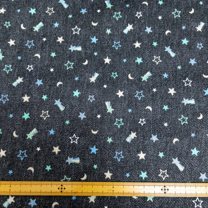 Japan | denim color shining stars 牛仔色閃粉星星 | cotton printed oxford 純棉