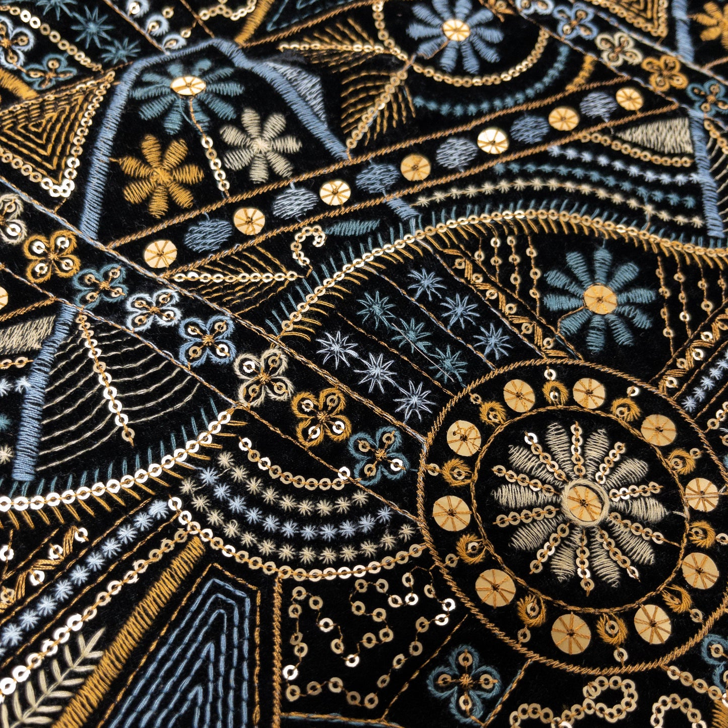 India | celestial sequin embroidered fabric 星象珠片短毛絨刺繡布