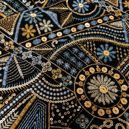 India | celestial sequin embroidered fabric 星象珠片短毛絨刺繡布
