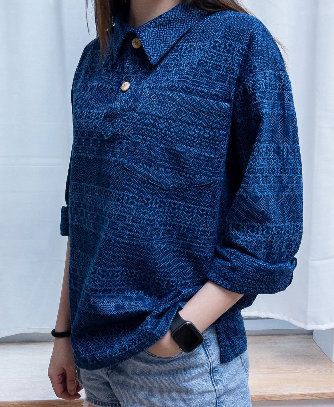 Japan |  Indigo Asagi Sashiko rhombus  | Sashiko-ori 刺子織