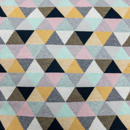 maffon | triangle patterns mint pink navy yellow 三角拼色 粉藍黃薄荷綠 | cotton jacquard knit 雙面純棉提花針織 - 170cm