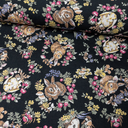Japan | bunny will flowers 兔子花環 | cotton linen printedcanvas 棉麻