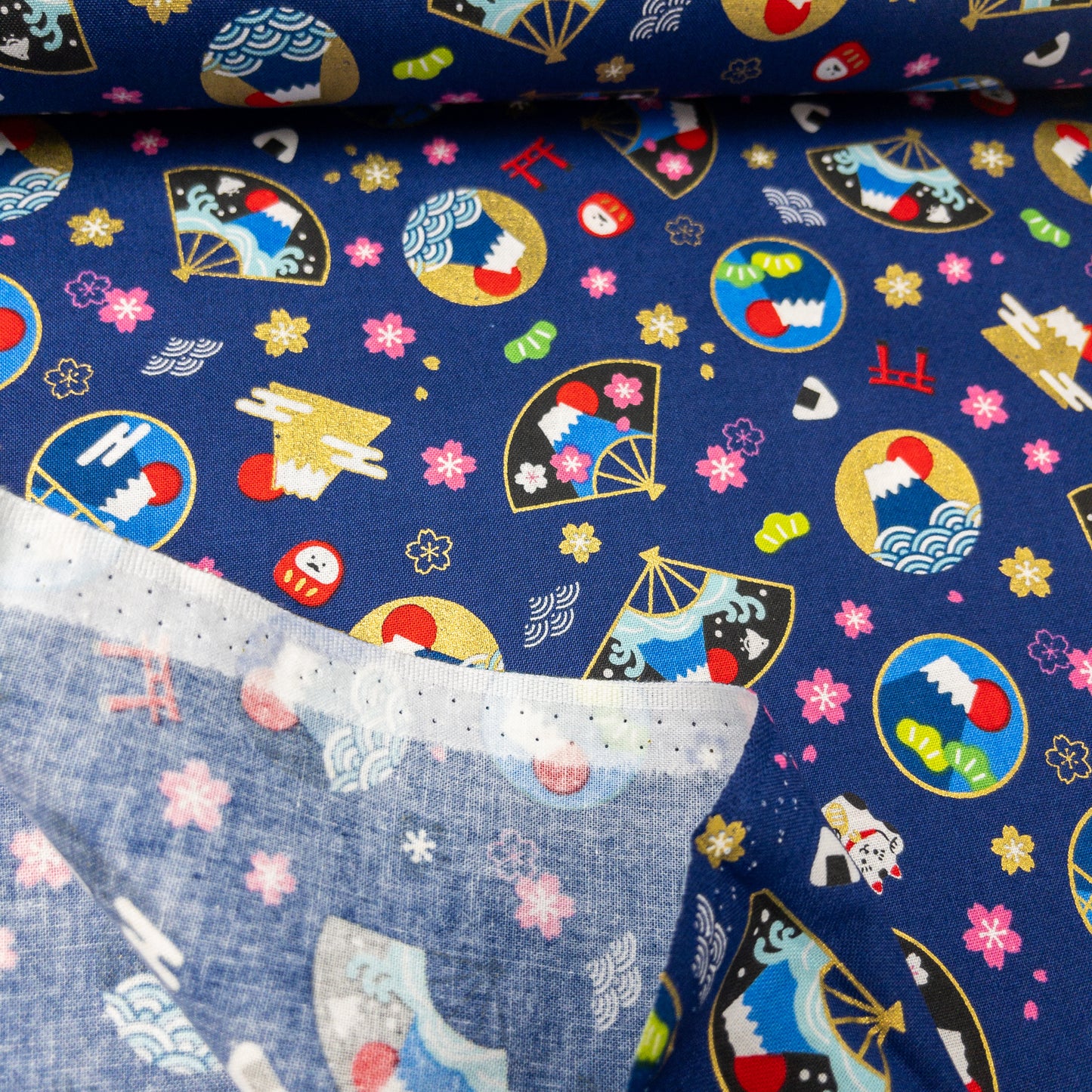 Japan | gold pattern fuji  金扇圖案富士山 | cotton printed sheeting