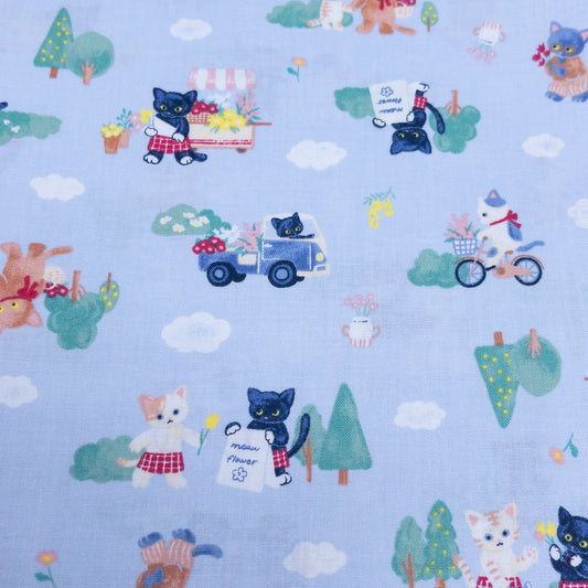 Japan | cat village 貓之小鎮 | cotton printed sheeting 純棉