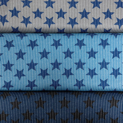 Japan | striped denim color stars 牛仔色間條星星 | cotton printed twill 純棉
