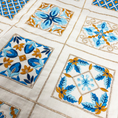 India | plaid embroidered fabric 方格紋刺繡布 | cotton 純棉