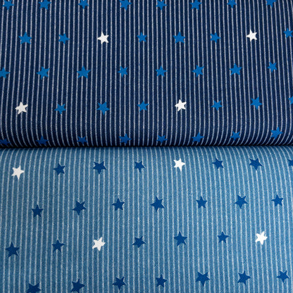 Japan | striped denim color stars 牛仔色間條小星星 | cotton printed oxford 純棉