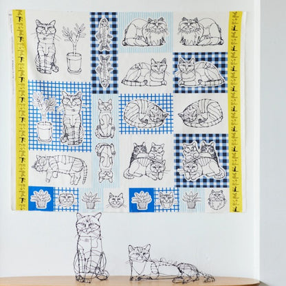 ＋HAyU fabric | HAyU CAT | cotton linen printed canvas 棉麻 (110x98cm)