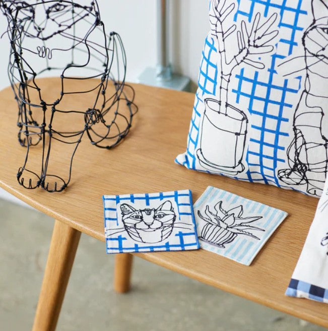 ＋HAyU fabric | HAyU CAT | cotton linen printed canvas 棉麻 (110x98cm)