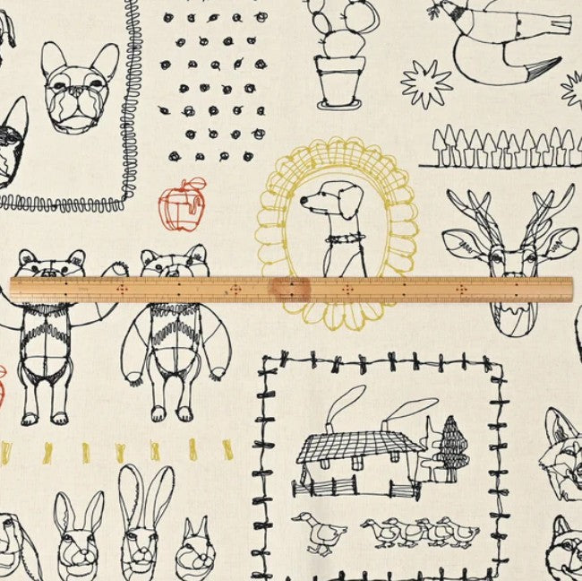 ＋HAyU fabric | ANIMALS | cotton linen printed canvas 棉麻 (110x98cm)
