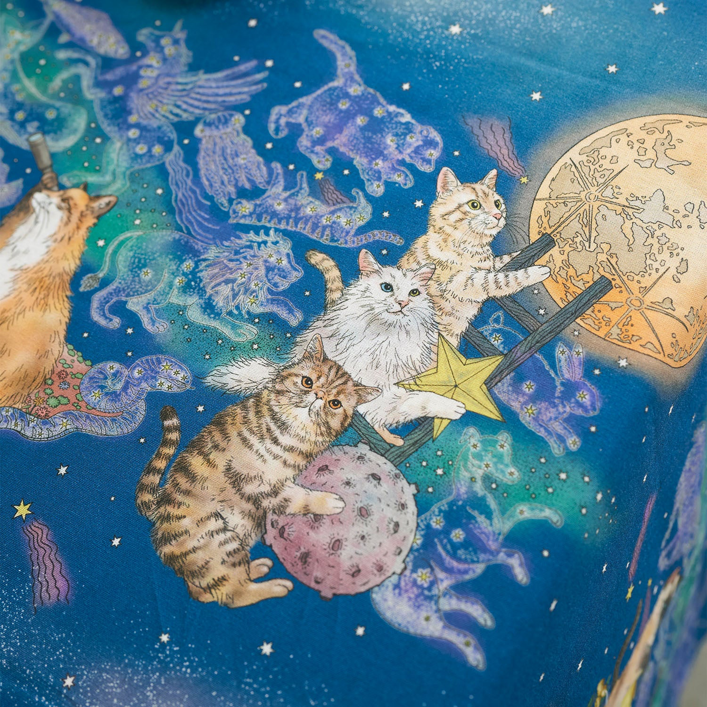 Japan | 365 cat. art Cats in the Moonlight 月光下的童話世界貓貓 | cotton printed sheeting 純棉