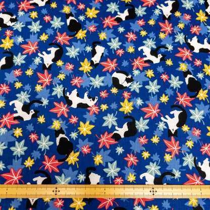 Japan | japanese maple leaf & cats 和風楓葉貓貓 | cotton printed sheeting 純棉