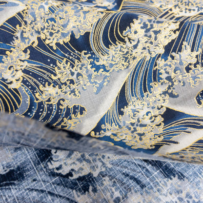 Japan | gilded the great wave off kanagawa 燙金神奈川沖浪裏 | cotton shantung 竹節棉