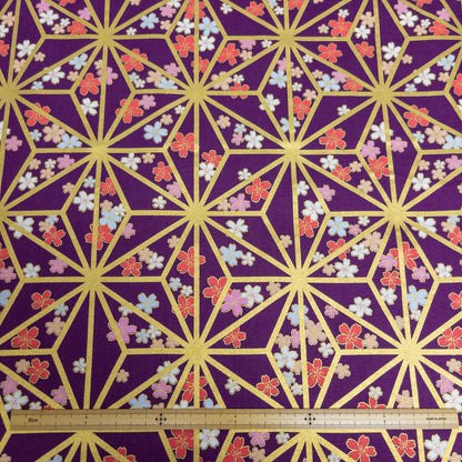 Japan | japanese hot stamping flower pattern 燙金粗線麻之葉櫻花 | cotton printed poplin 竹節純棉