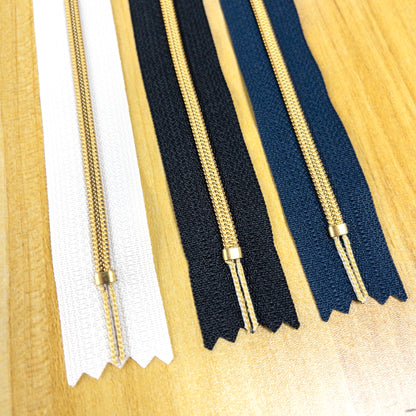 YKK Metallion Gold Coil Nylon close end zipper 20cm 3 colors YKK 金色尼龍密尾拉鍊 20cm 3色 - metal ball zipper head 金屬珠鏈頭