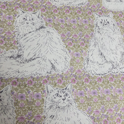 Japan | flowers with cats 歐洲風格紫花貓 | cotton printed shirting 純棉