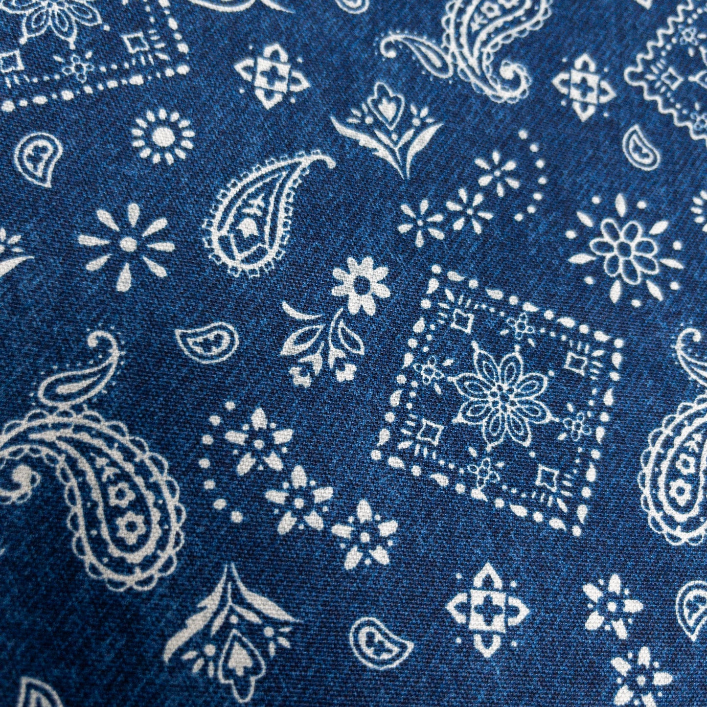 Japan | Denim Layers 復古牛仔色刺繡腰果花圖案 | cotton printed oxford 純棉
