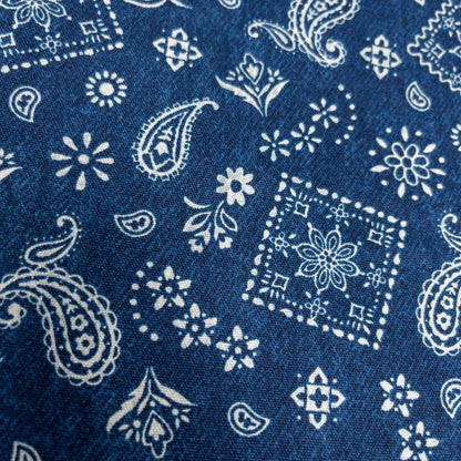 Japan | Denim Layers 復古牛仔色刺繡腰果花圖案 | cotton printed oxford 純棉