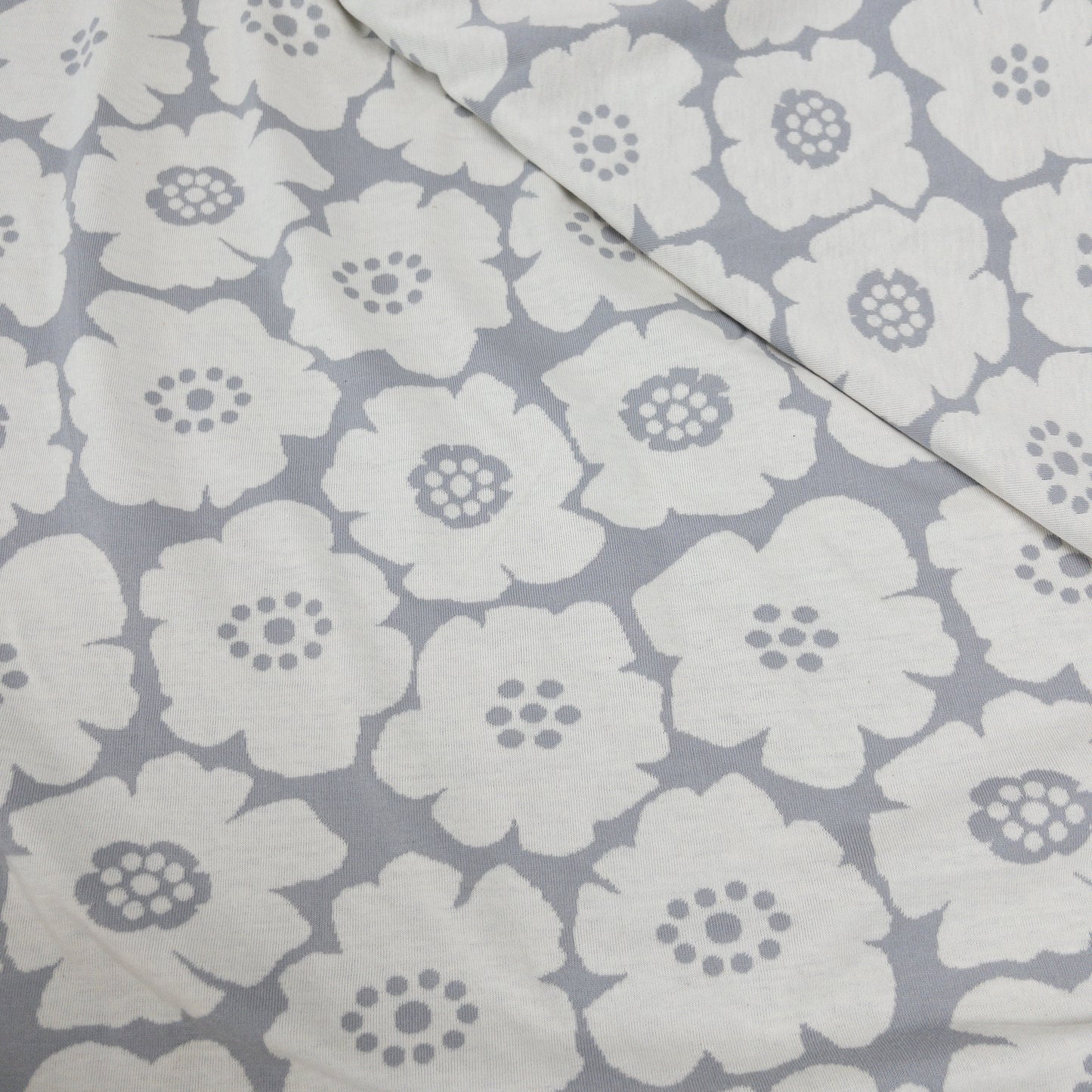 maffon | medium anemone flowers black ivory 北歐簡約中花 黑+米白 | cotton jacquard knit 雙面純棉提花針織 - 160cm