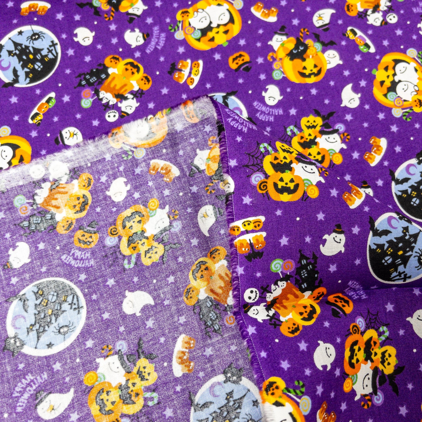 Japan | halloween pattern and cats 萬聖節水晶球南瓜車 | cotton printed shirting 純棉