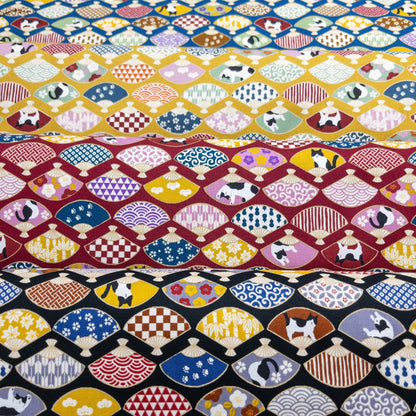 Japan | japanese folding fan & cats 和風和扇貓貓 | cotton printed sheeting 純棉