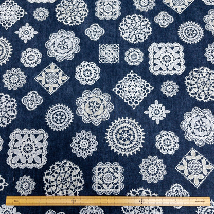 Japan | Denim Lace 復古牛仔色蕾絲圖案 | cotton printed oxford 純棉