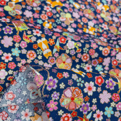 Japan| Foil-stamped shiba sakura柴犬燙金櫻花 | cotton printed sheeting 純棉