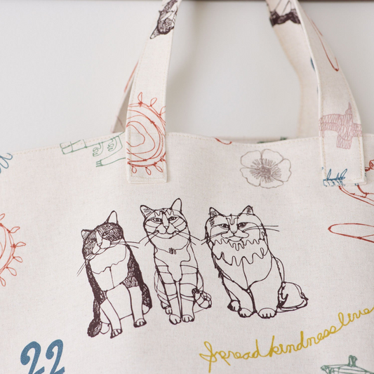 ＋HAyU fabric | cat trio 貓貓三重奏 | cotton linen printed canvas 棉麻