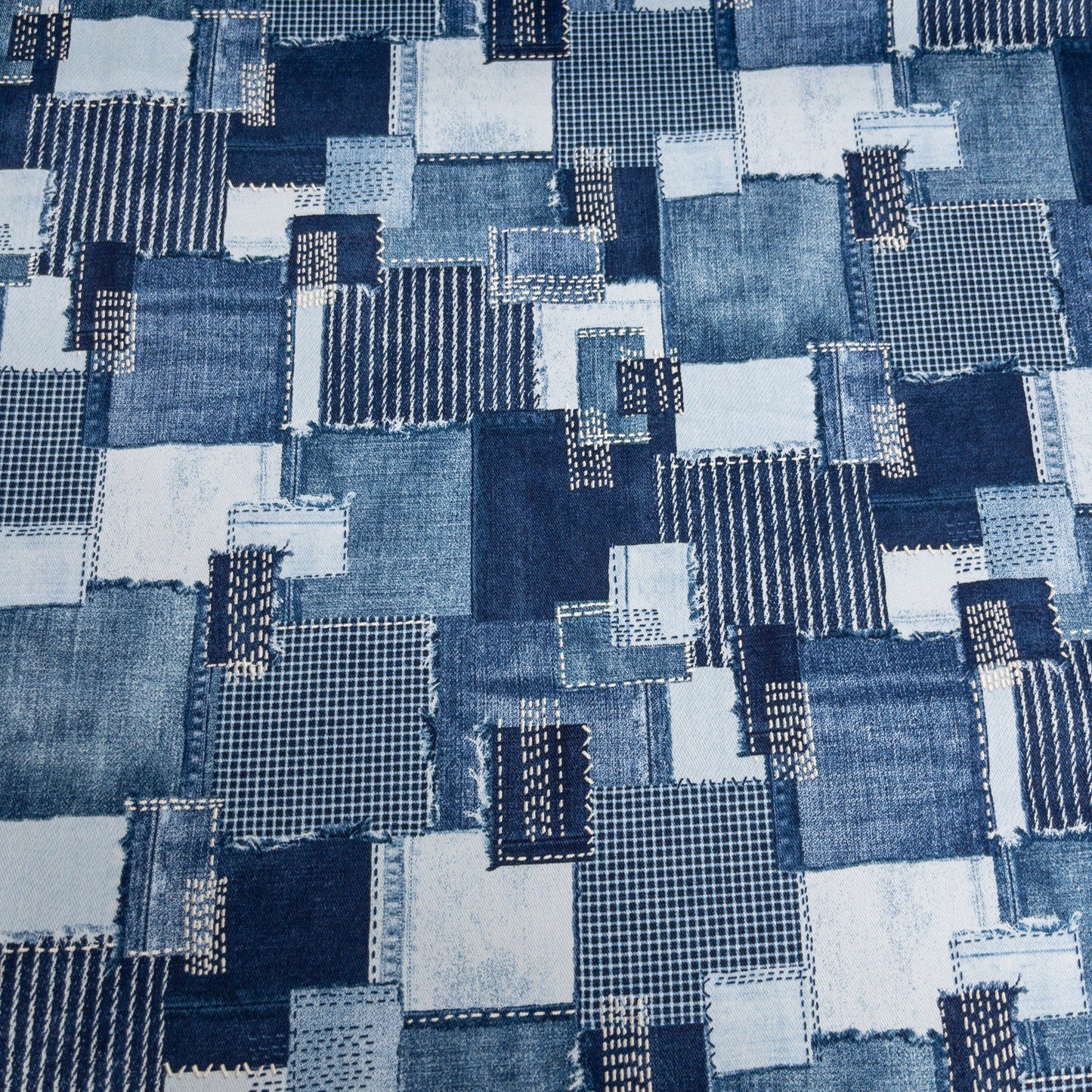 Japan | denim sashiko look 牛仔刺子繡拼布格風格 | cotton printed twill 純棉