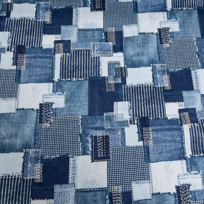 Japan | denim sashiko look 牛仔刺子繡拼布格風格 | cotton printed twill 純棉