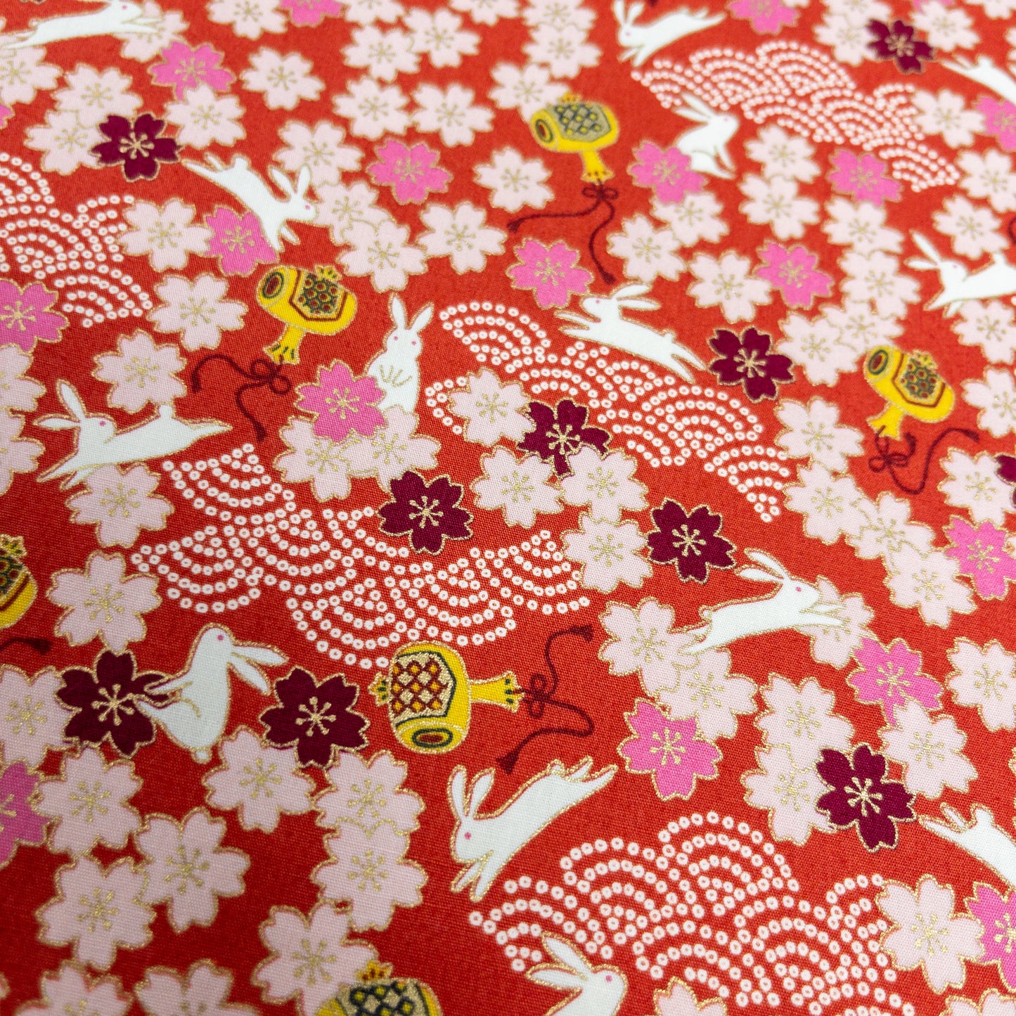 Kobayashi | gold gilded Sakura bunny 燙金櫻花兔 | cotton printed broad