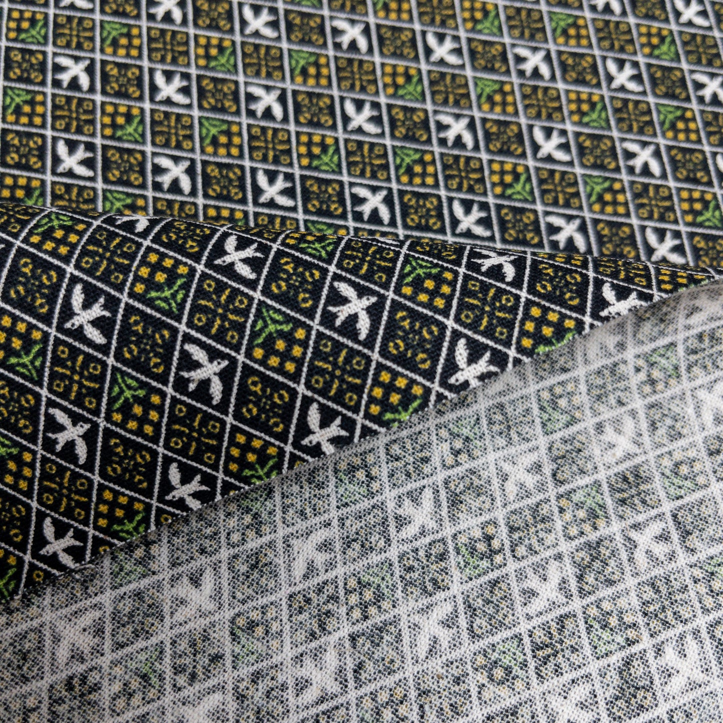 Japan | Bird checkerboard 格紋千鳥 | cotton printed linen canvas 棉麻