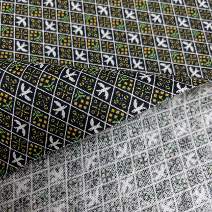 Japan | Bird checkerboard 格紋千鳥 | cotton printed linen canvas 棉麻