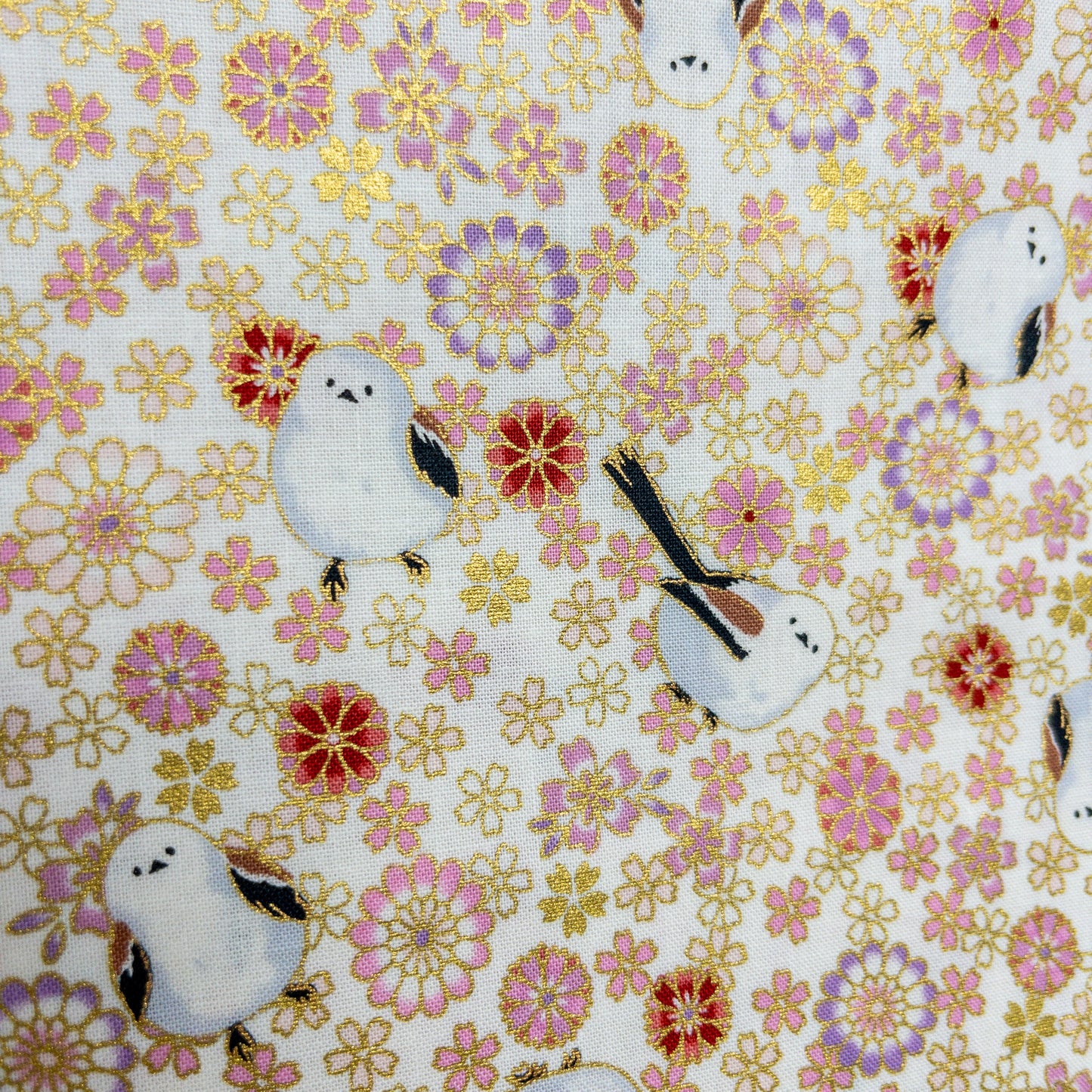 Quilt Gate | Foil-stamped long tailed tit 燙金雪之妖精 | cotton printed sheeting 純棉