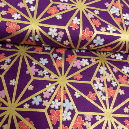Japan | japanese hot stamping flower pattern 燙金粗線麻之葉櫻花 | cotton printed poplin 竹節純棉