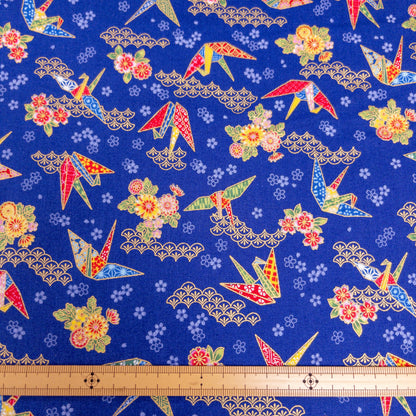 Japan | paper crane 燙金紙鶴和扇 | cotton printed sheeting 純棉