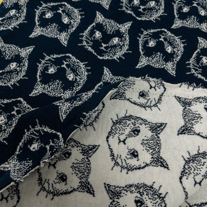 maffon | chaton cat navy beige 水鑽貓貓 深藍+米色 | cotton jacquard knit 雙面純棉提花針織 - 160cm